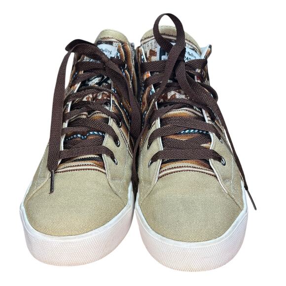 Phuyupata Peru Womens Size 8 High Top Tan Sneakers Aztec Print Woven Handmade - Picture 6 of 9
